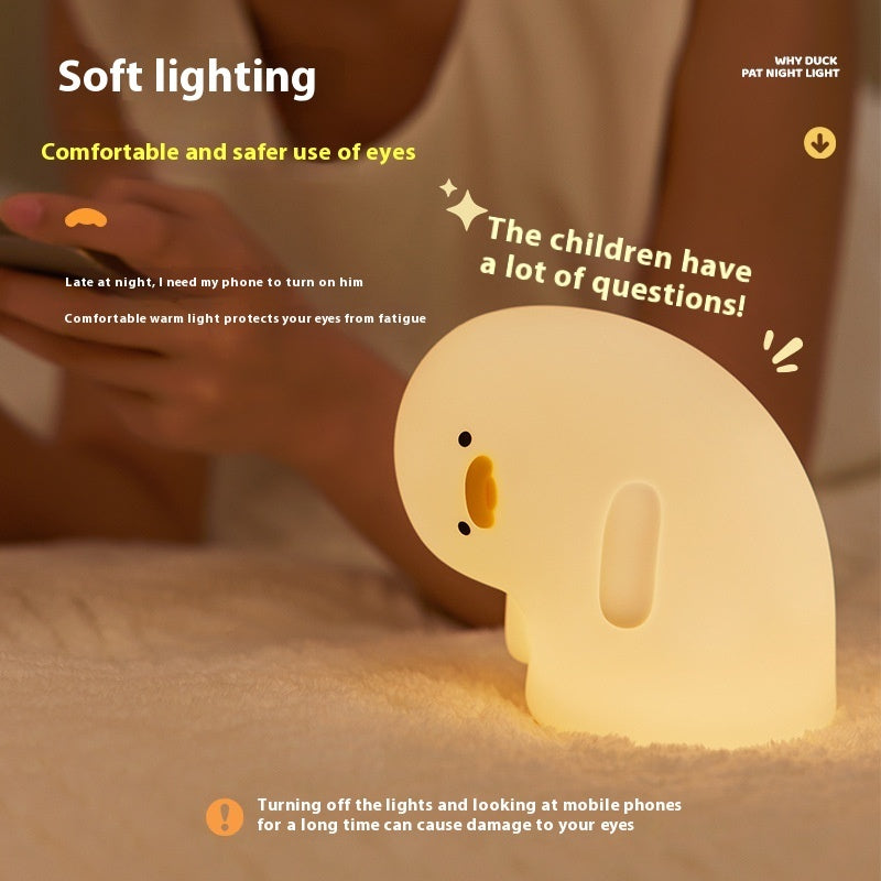KTX-426707 Cute Silicone Duck LED Night Light - USB Rechargeable Touch Mood Lamp for Kids and Adults, Auto-Off Timer, Soft Bedside Decor