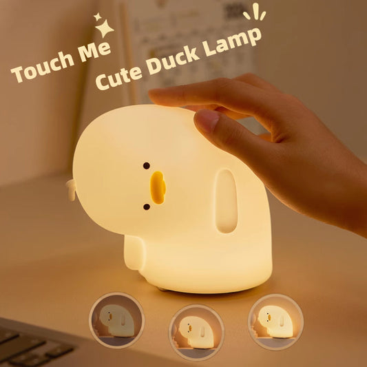 KTX-426707 Cute Silicone Duck LED Night Light - USB Rechargeable Touch Mood Lamp for Kids and Adults, Auto-Off Timer, Soft Bedside Decor