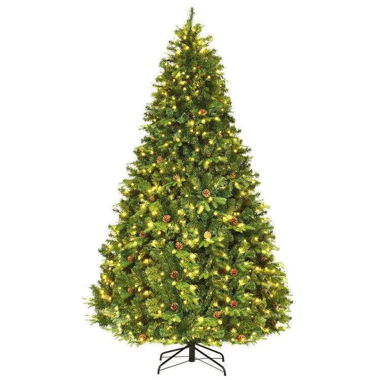 KTX-428691 8 Feet Artificial Christmas Tree with LED Lights and Pine Cone Accents