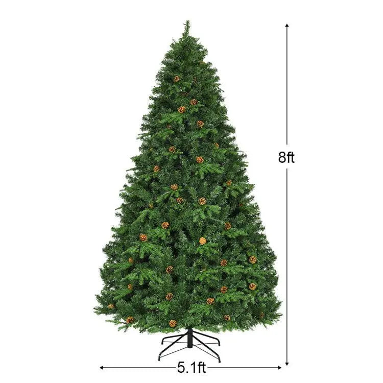 KTX-428691 8 Feet Artificial Christmas Tree with LED Lights and Pine Cone Accents