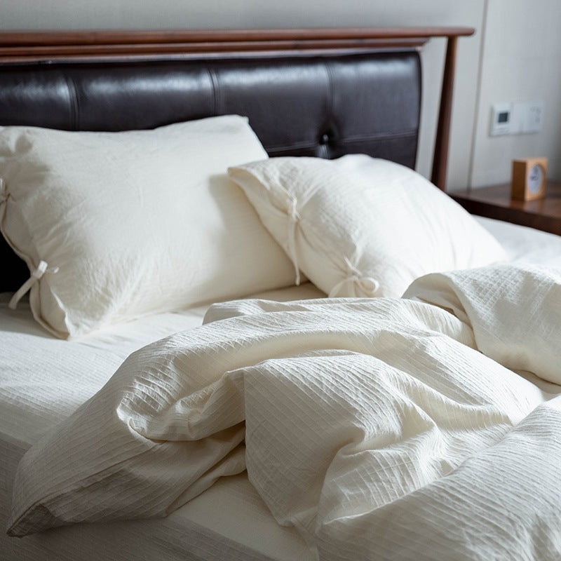 KTX-430547 Cotton Hotel Style Bed Linen Set in White - Four Piece Bedding Collection