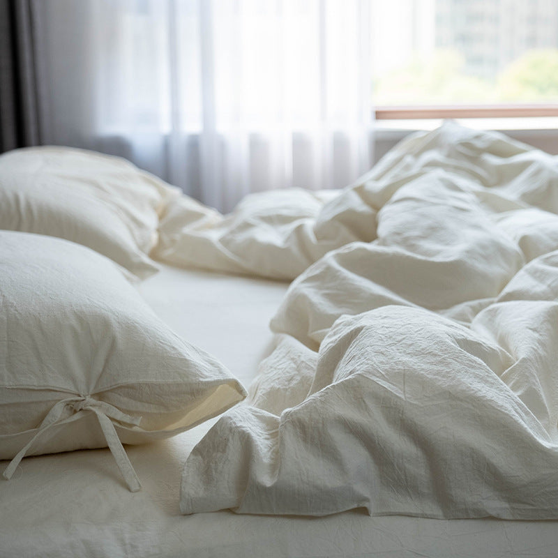 KTX-430547 Cotton Hotel Style Bed Linen Set in White - Four Piece Bedding Collection