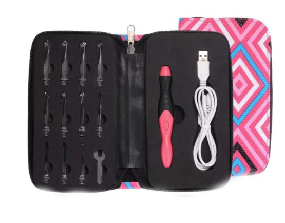 KTX-431059 Rechargeable Crochet Hook with Interchangeable Heads and USB Charging - 11 Hook Sizes Included