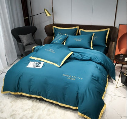 KTX-431699 Cotton Four-Piece Solid Color Wide Brim Embroidered Bedding Set for Weddings