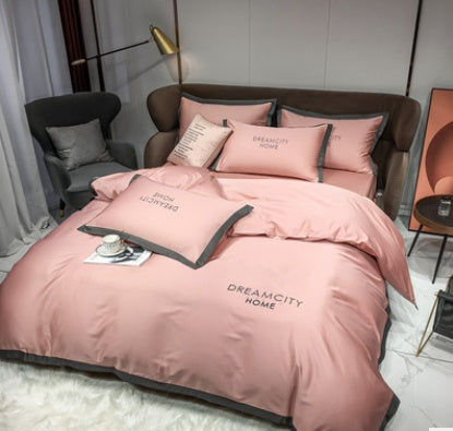 KTX-431699 Cotton Four-Piece Solid Color Wide Brim Embroidered Bedding Set for Weddings