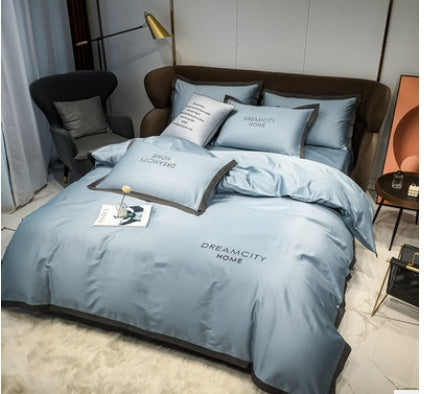 KTX-431699 Cotton Four-Piece Solid Color Wide Brim Embroidered Bedding Set for Weddings