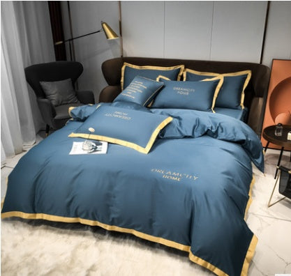 KTX-431699 Cotton Four-Piece Solid Color Wide Brim Embroidered Bedding Set for Weddings