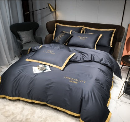 KTX-431699 Cotton Four-Piece Solid Color Wide Brim Embroidered Bedding Set for Weddings