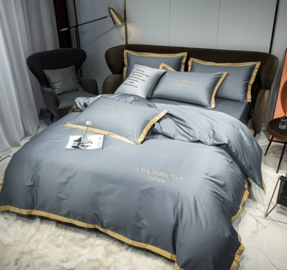 KTX-431699 Cotton Four-Piece Solid Color Wide Brim Embroidered Bedding Set for Weddings