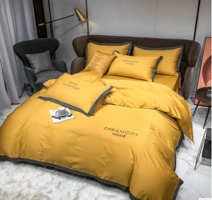 KTX-431699 Cotton Four-Piece Solid Color Wide Brim Embroidered Bedding Set for Weddings