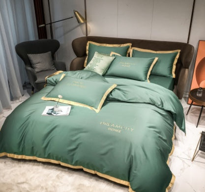 KTX-431699 Cotton Four-Piece Solid Color Wide Brim Embroidered Bedding Set for Weddings