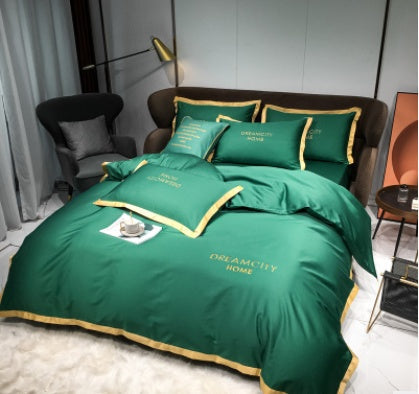 KTX-431699 Cotton Four-Piece Solid Color Wide Brim Embroidered Bedding Set for Weddings