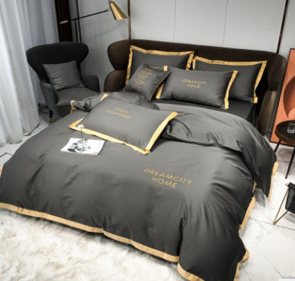 KTX-431699 Cotton Four-Piece Solid Color Wide Brim Embroidered Bedding Set for Weddings