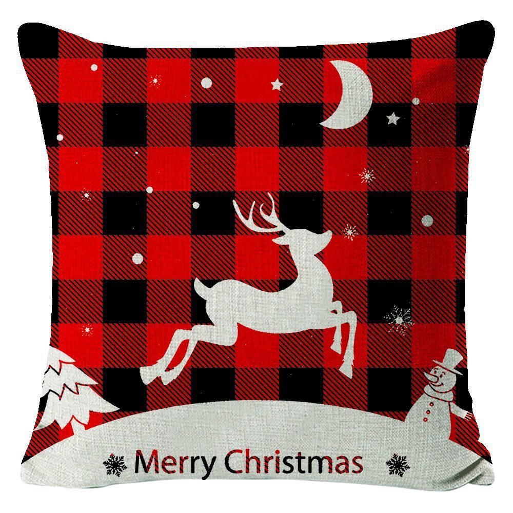KTX-432211 Christmas Elk Print Linen Pillow Cover - 45x45cm, Multiple Styles Available