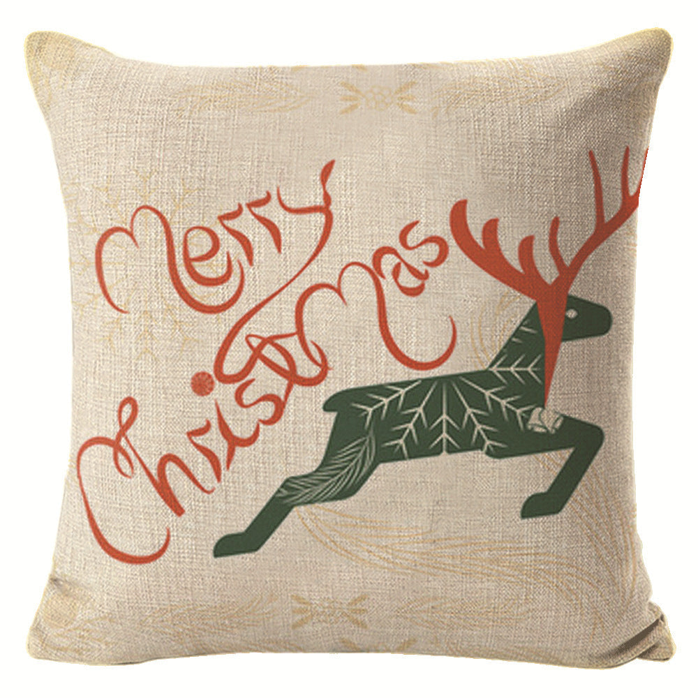 KTX-432211 Christmas Elk Print Linen Pillow Cover - 45x45cm, Multiple Styles Available