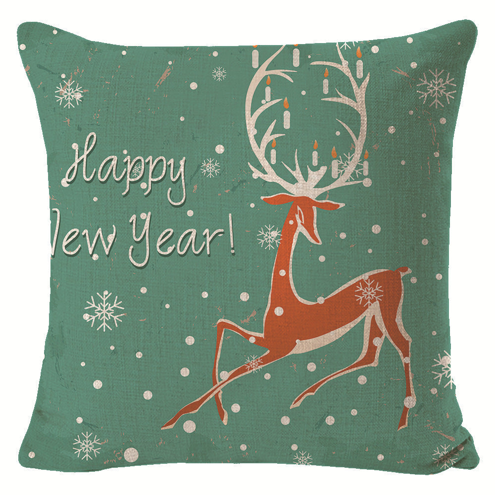 KTX-432211 Christmas Elk Print Linen Pillow Cover - 45x45cm, Multiple Styles Available