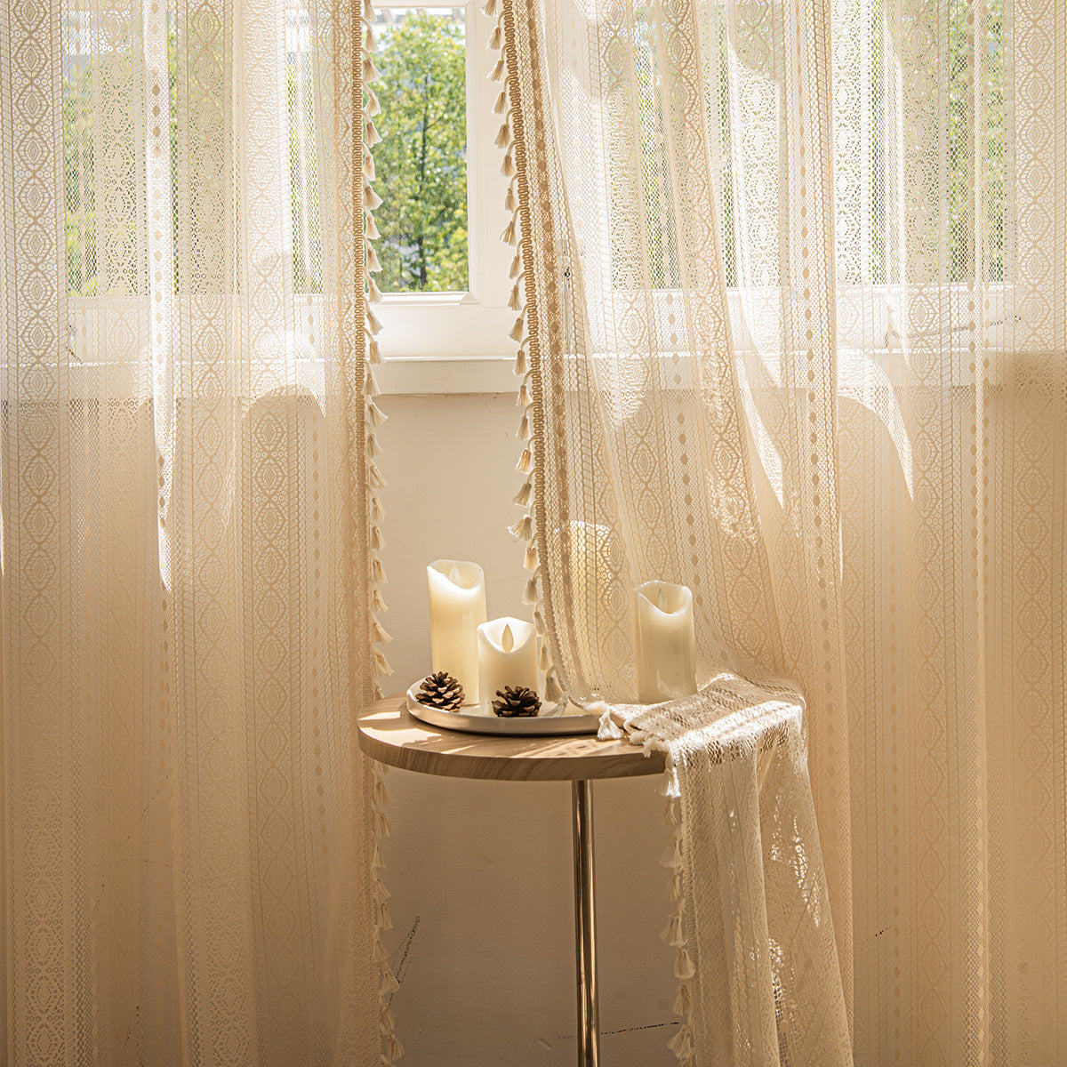 KTX-433235 Bohemian Lace Window Curtains for Living Room and Bedroom, Polyester, Multiple Sizes Available