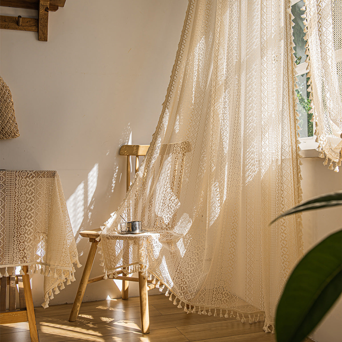 KTX-433235 Bohemian Lace Window Curtains for Living Room and Bedroom, Polyester, Multiple Sizes Available