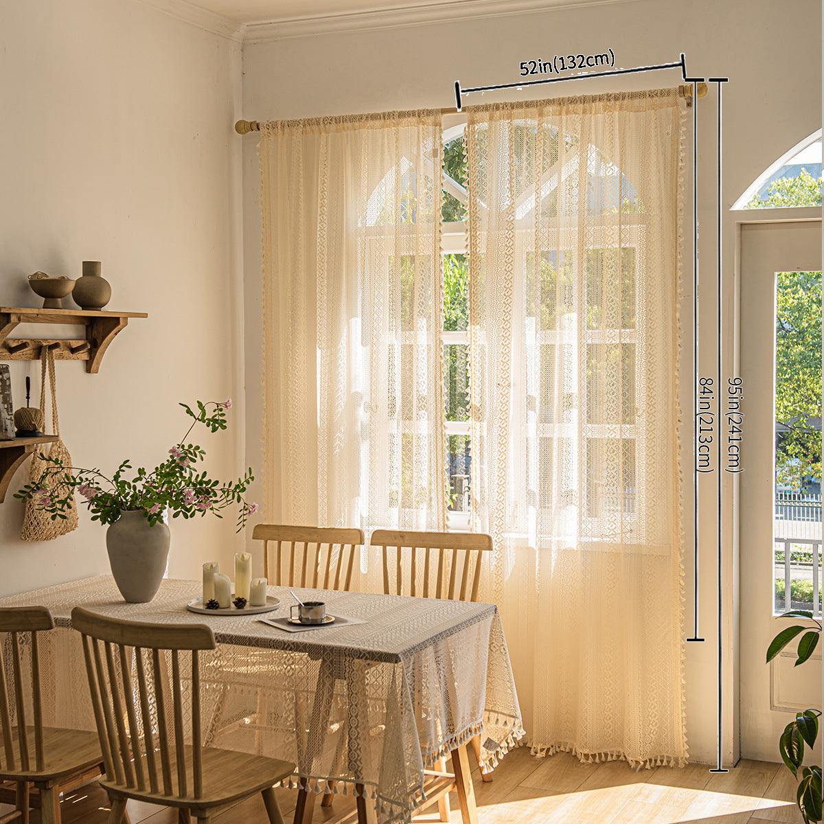 KTX-433235 Bohemian Lace Window Curtains for Living Room and Bedroom, Polyester, Multiple Sizes Available