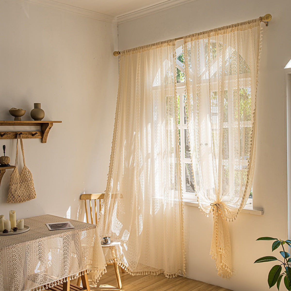 KTX-433235 Bohemian Lace Window Curtains for Living Room and Bedroom, Polyester, Multiple Sizes Available