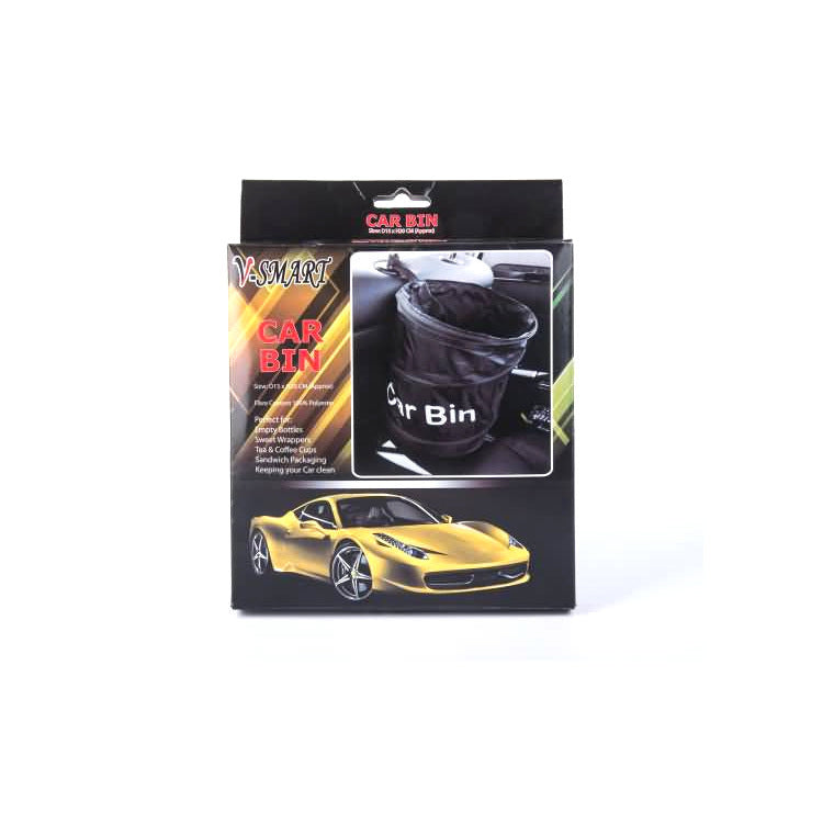 KTX-433363 Automotive Folding Trash Can - Car-Mounted Polyester Waste Bin, 15x20CM, Black