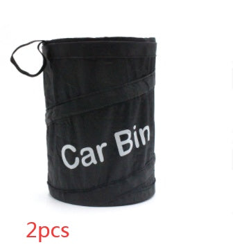 KTX-433363 Automotive Folding Trash Can - Car-Mounted Polyester Waste Bin, 15x20CM, Black