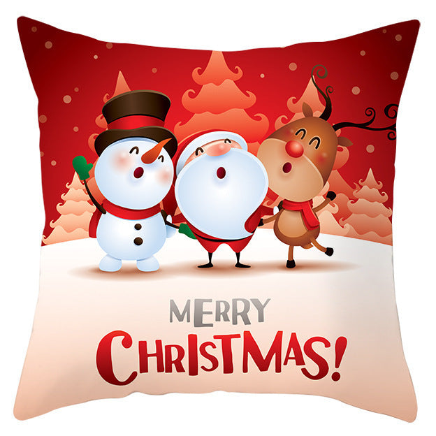 KTX-433363 Festive Santa Elk Snowflake Pillow Cover - 45x45cm Polyester Cushion Cover for Christmas Decor