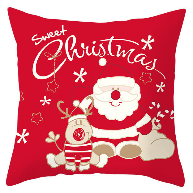 KTX-433363 Festive Santa Elk Snowflake Pillow Cover - 45x45cm Polyester Cushion Cover for Christmas Decor