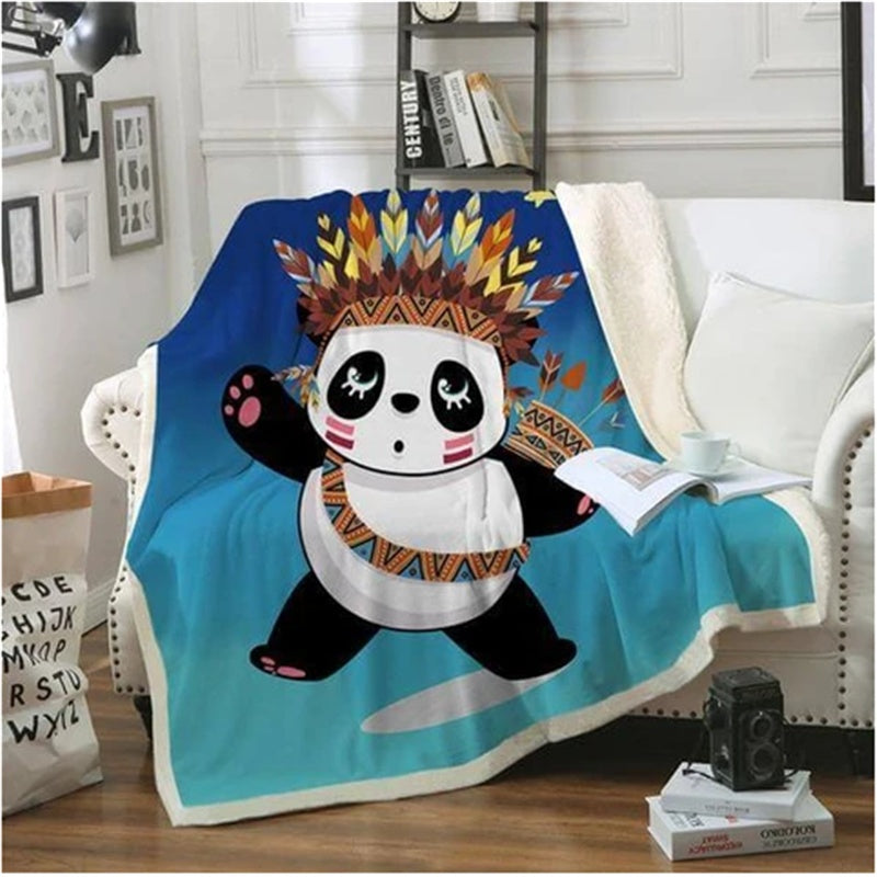 KTX-433491 Panda Series Coral Fleece Flannel Blanket for Cozy Comfort