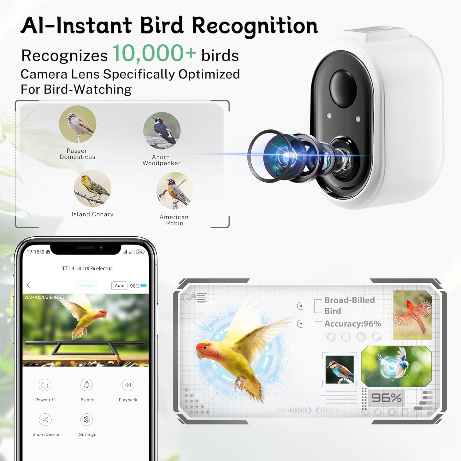 KTX-433875 Smart Bird Feeder with Camera, 1.5L Capacity, AI Identification & Real-Time Notifications for Birdwatching