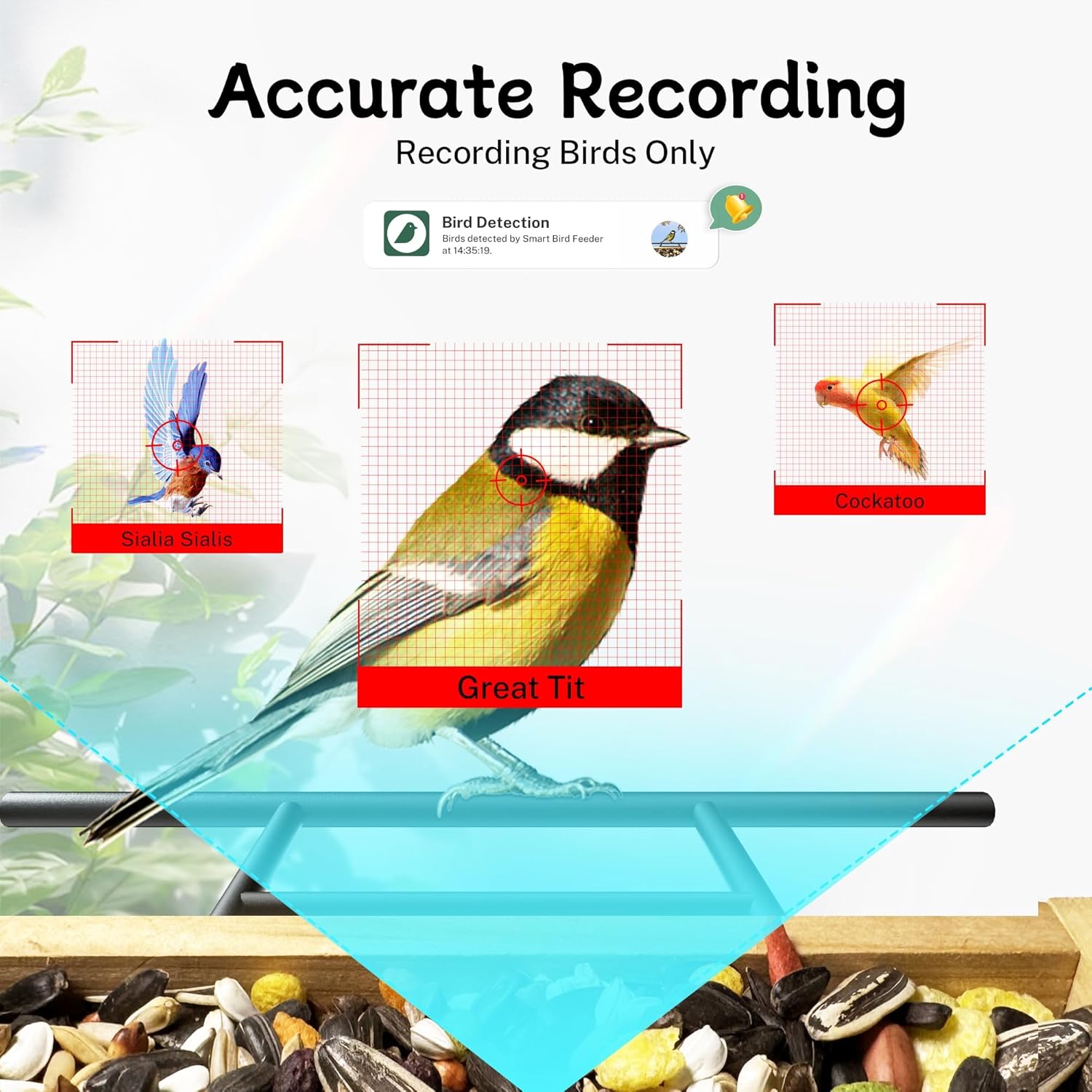 KTX-433875 Smart Bird Feeder with Camera, 1.5L Capacity, AI Identification & Real-Time Notifications for Birdwatching