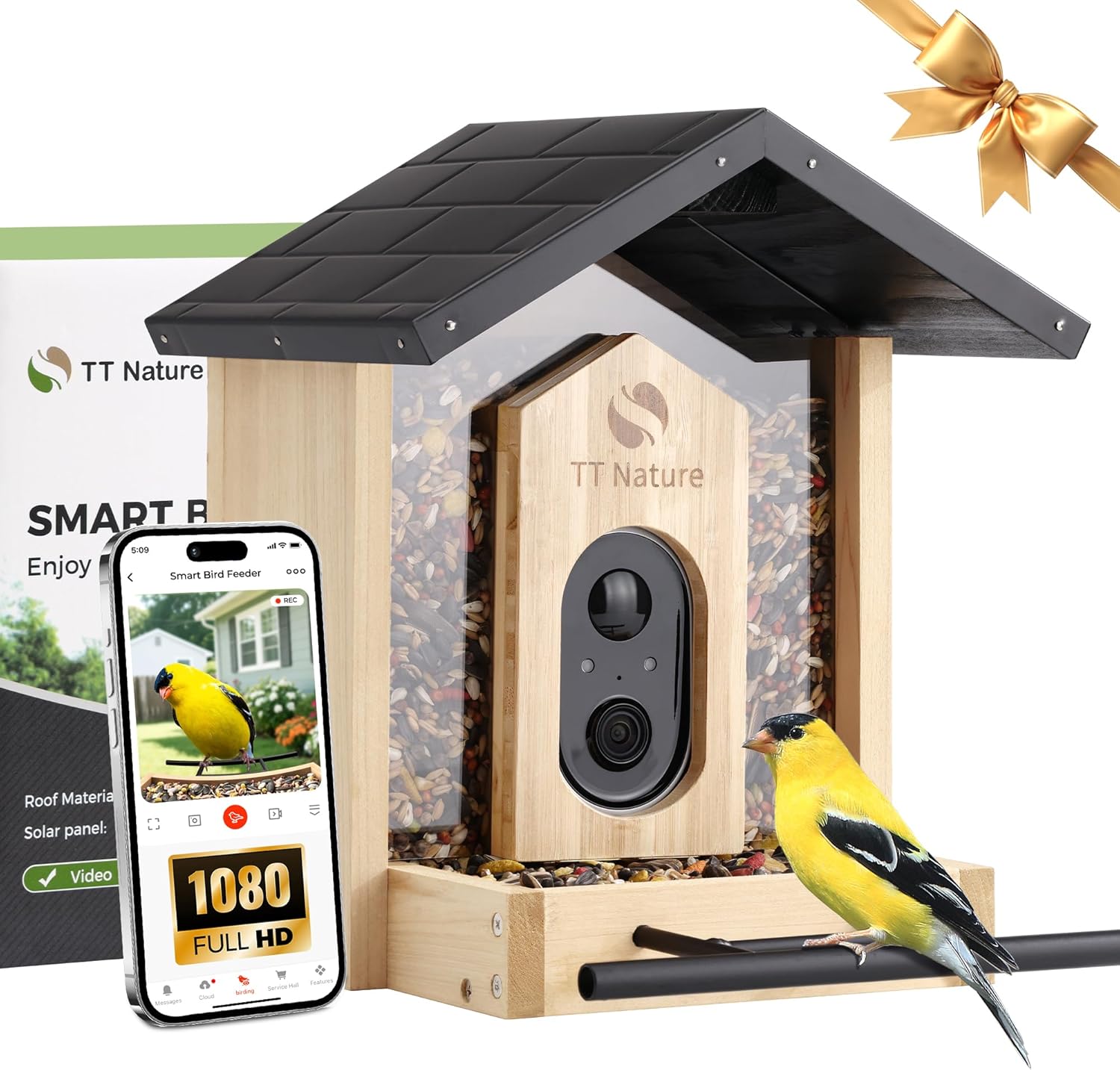 KTX-433875 Smart Bird Feeder with Camera, 1.5L Capacity, AI Identification & Real-Time Notifications for Birdwatching