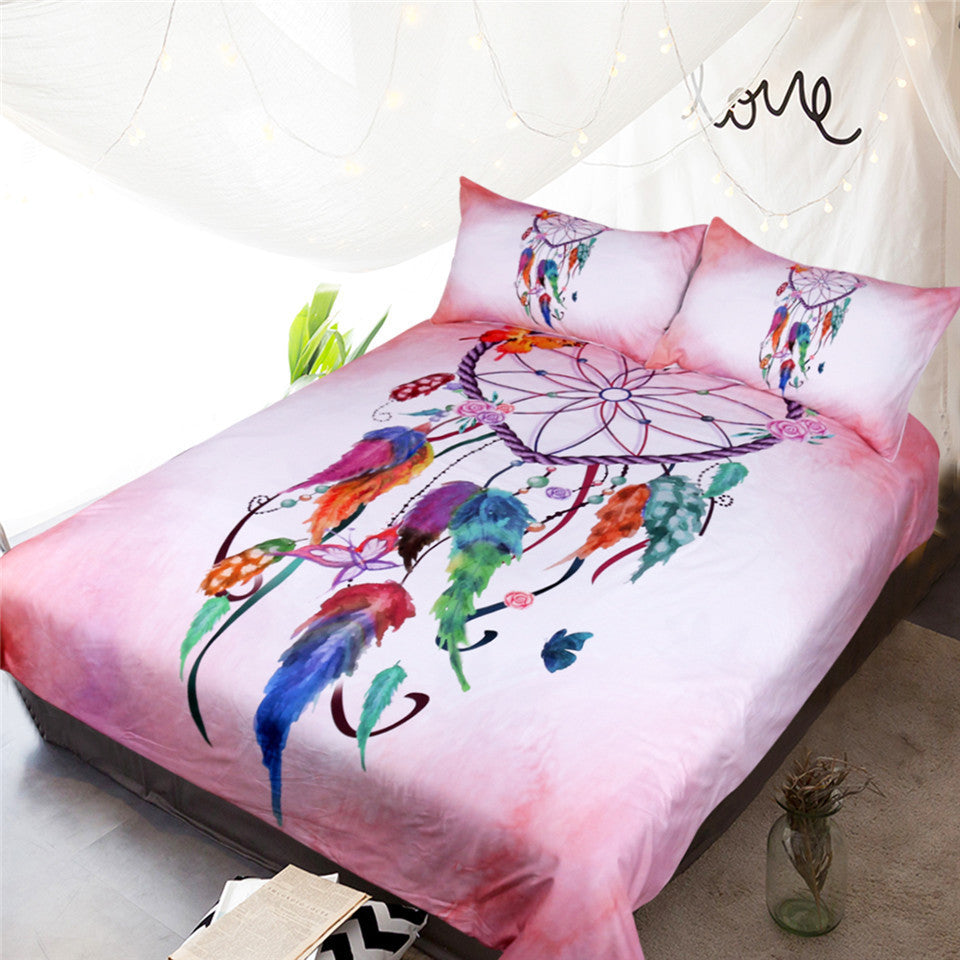 KTX-434835 Three-Piece Bedding Set with Love Dreamcatcher Design, Compatible with 1.8m Beds, Polyester Material