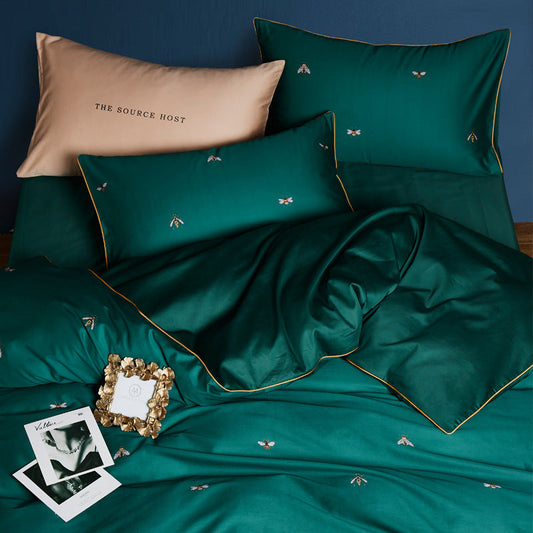 KTX-435155 Cotton Satin Four-Piece Bedding Set for Full Beds – Includes Duvet Cover, Bed Sheet, and Pillowcases