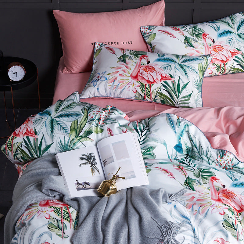 KTX-435155 Cotton Satin Four-Piece Bedding Set for Full Beds – Includes Duvet Cover, Bed Sheet, and Pillowcases