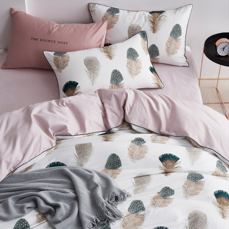 KTX-435155 Cotton Satin Four-Piece Bedding Set for Full Beds – Includes Duvet Cover, Bed Sheet, and Pillowcases