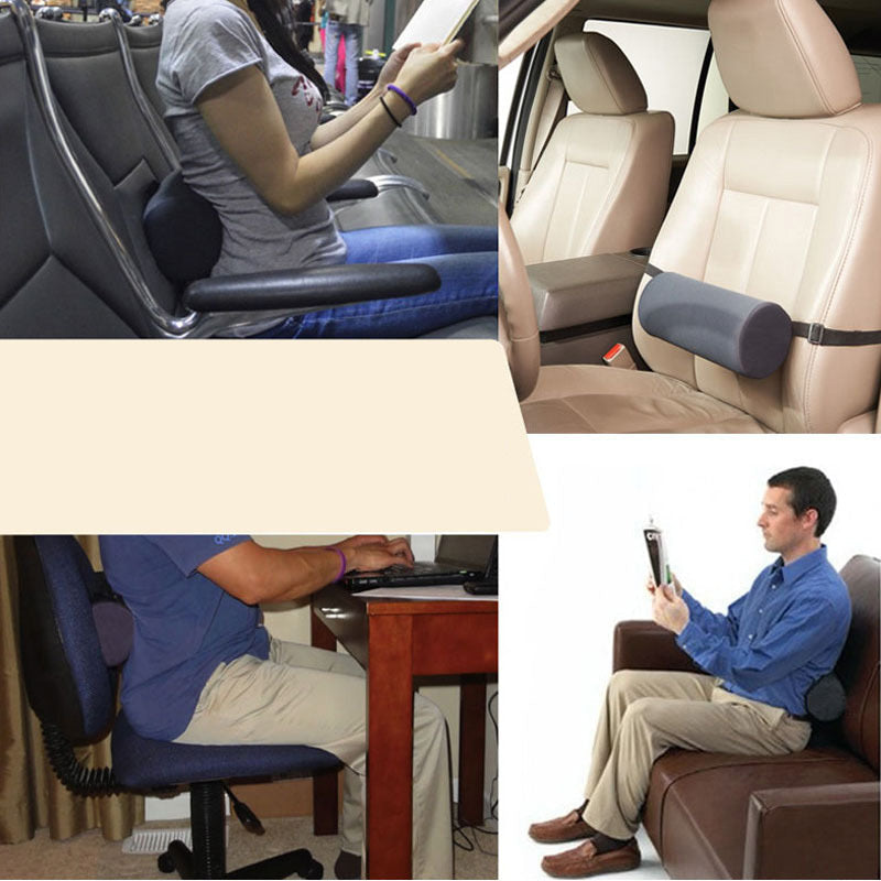 KTX-435667 Lumbar Support Roll Cylinder Cushion - Black 28cm Length, 12cm Diameter