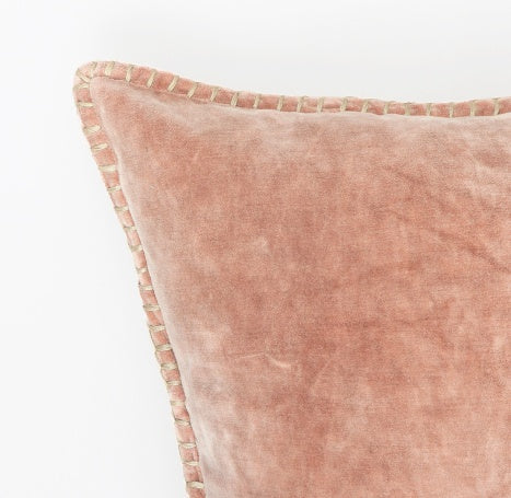 KTX-435795 Stonewashed Cotton Velvet Throw Pillow with Hand-Stitched Edges, 19x19 Inch, Eco-Friendly Decor