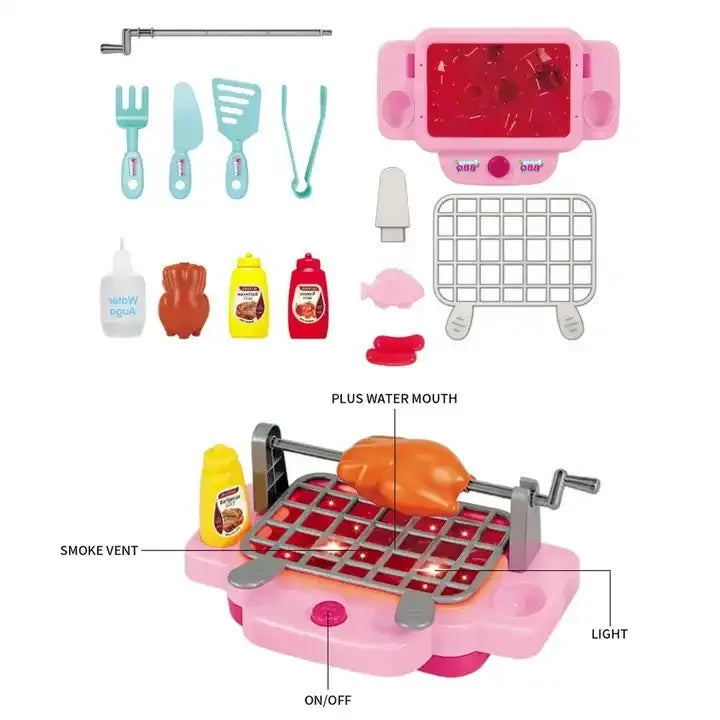 KTX-436819 Kids Kitchen Barbecue Playset with Light, Sound, Smoke & Water Spray - Simulation Toy for Ages 2-6