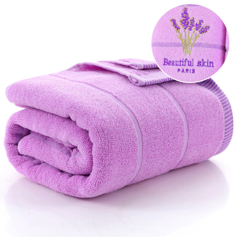KTX-437715 Lavender Striped Cotton Bath Towel - Soft, Absorbent, and Environmentally Friendly