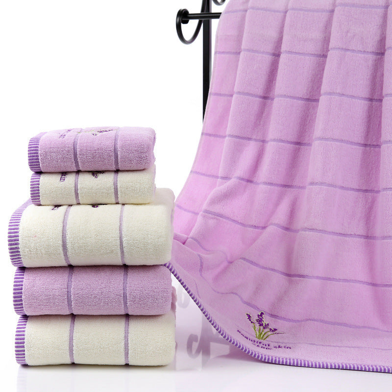 KTX-437715 Lavender Striped Cotton Bath Towel - Soft, Absorbent, and Environmentally Friendly