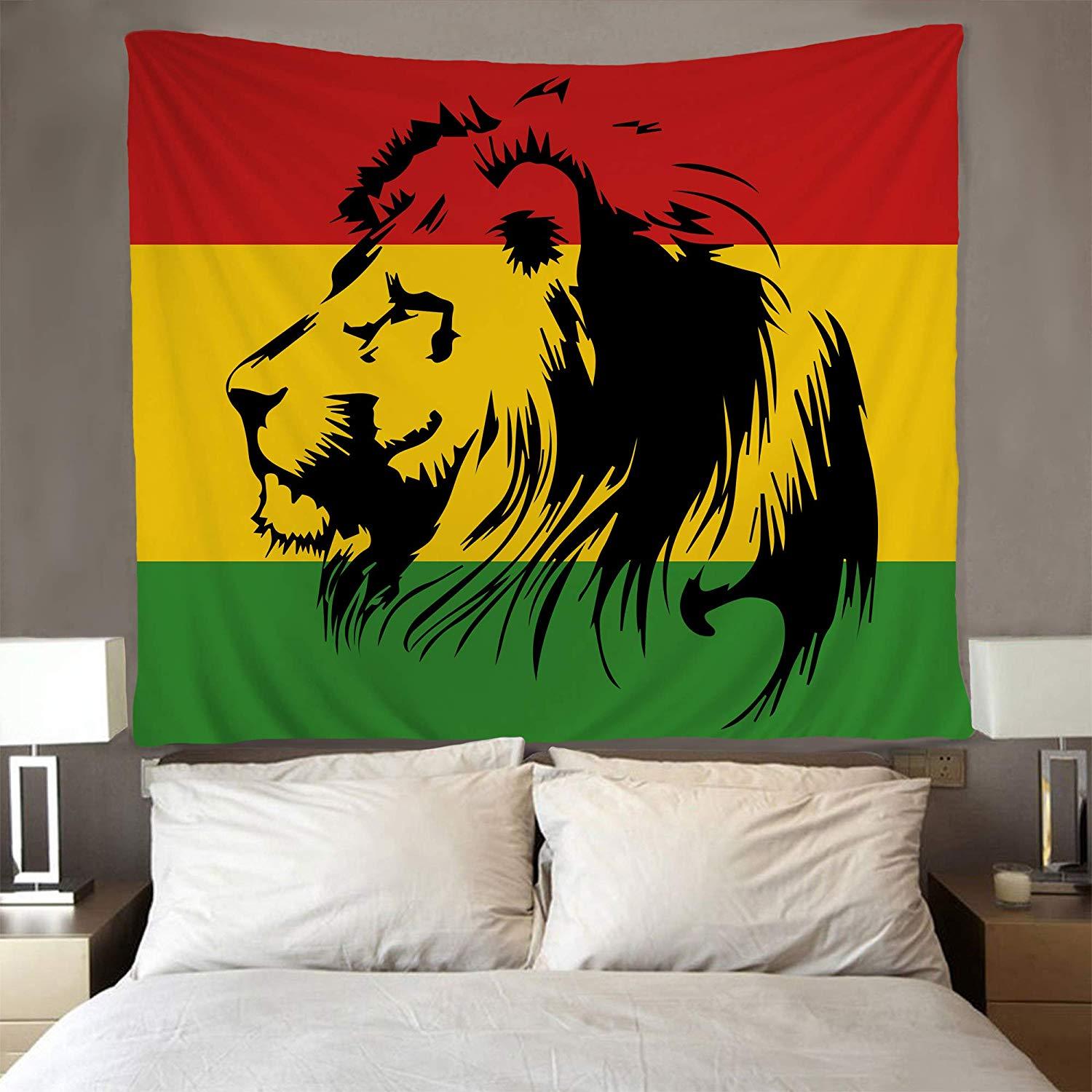 KTX-437843 Reggae Flag Lion Tapestry - European Style Polyester Wall Hanging & Tablecloth