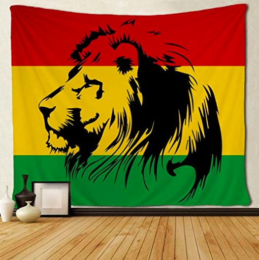 KTX-437843 Reggae Flag Lion Tapestry - European Style Polyester Wall Hanging & Tablecloth