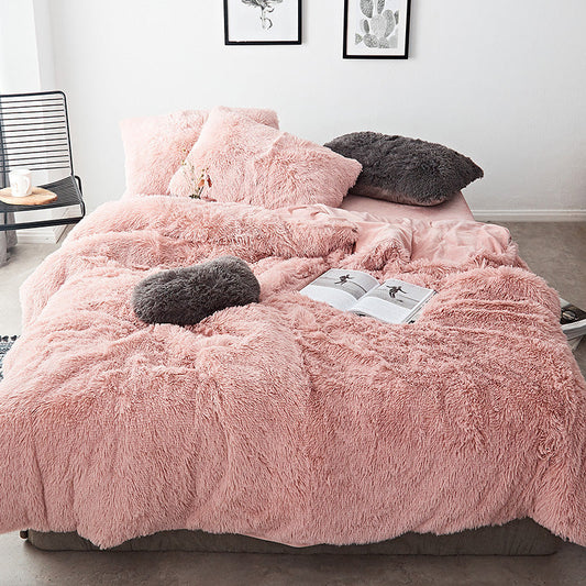 KTX-437971 Korean Cloud Mink Velvet Coral Velvet Bedding Set - 4-Piece Thick Warm Winter Comforter