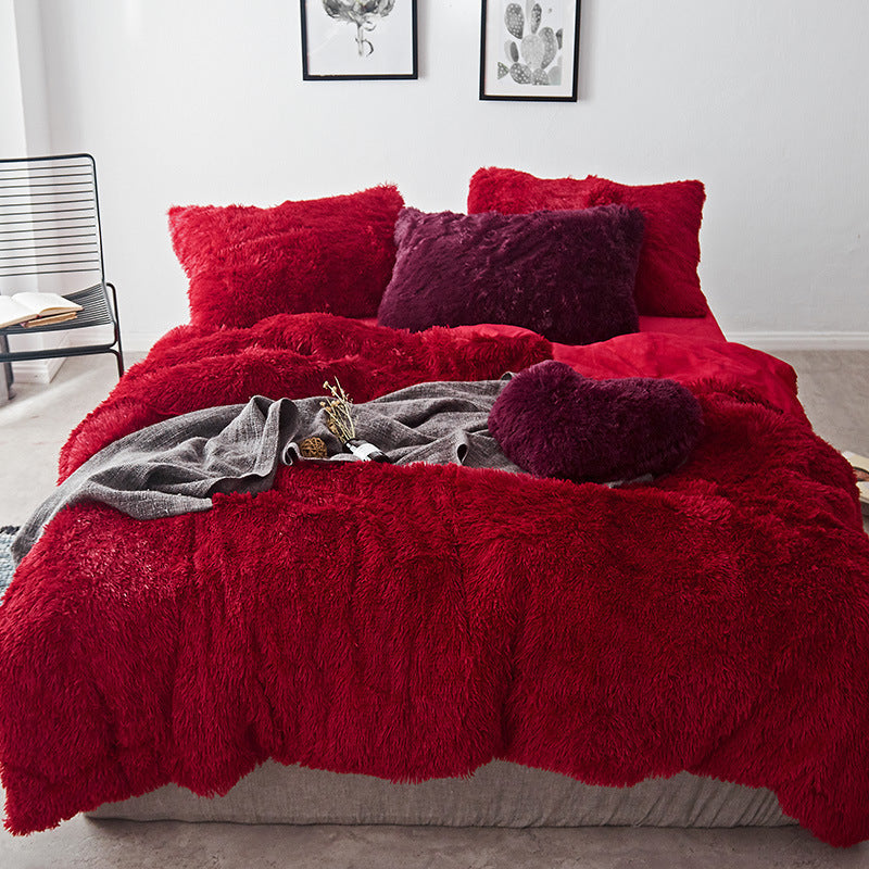 KTX-437971 Korean Cloud Mink Velvet Coral Velvet Bedding Set - 4-Piece Thick Warm Winter Comforter