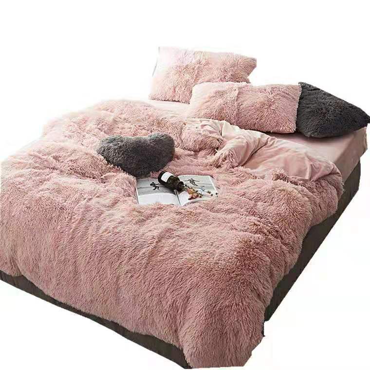 KTX-437971 Korean Cloud Mink Velvet Coral Velvet Bedding Set - 4-Piece Thick Warm Winter Comforter