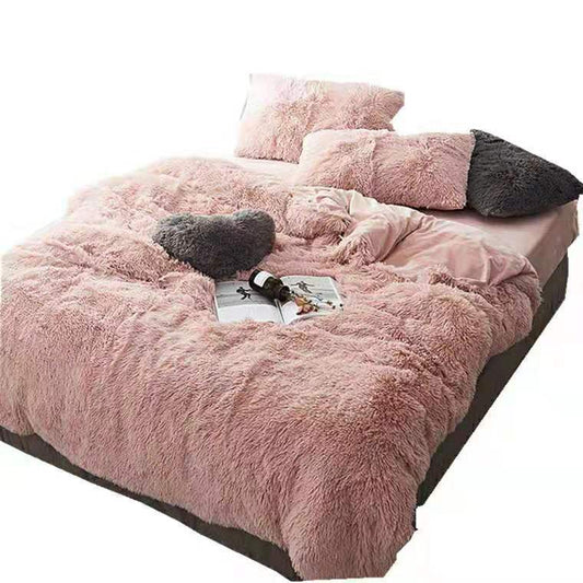 KTX-437971 Korean Cloud Mink Velvet Coral Velvet Bedding Set - 4-Piece Thick Warm Winter Comforter