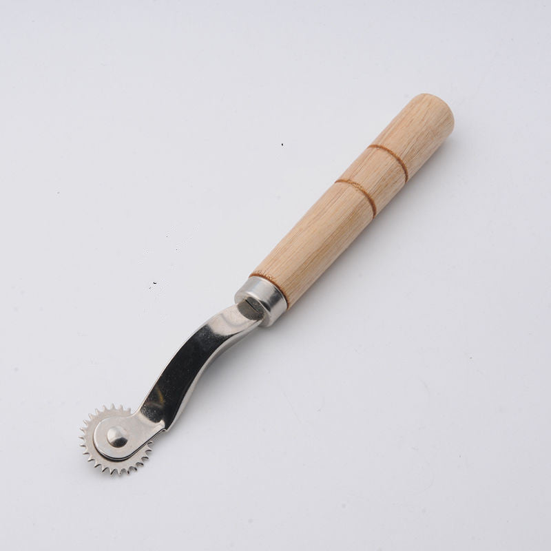 KTX-439123 Crimping Wheel Tool with Wooden Handle for Paper, Fabric, and Leather