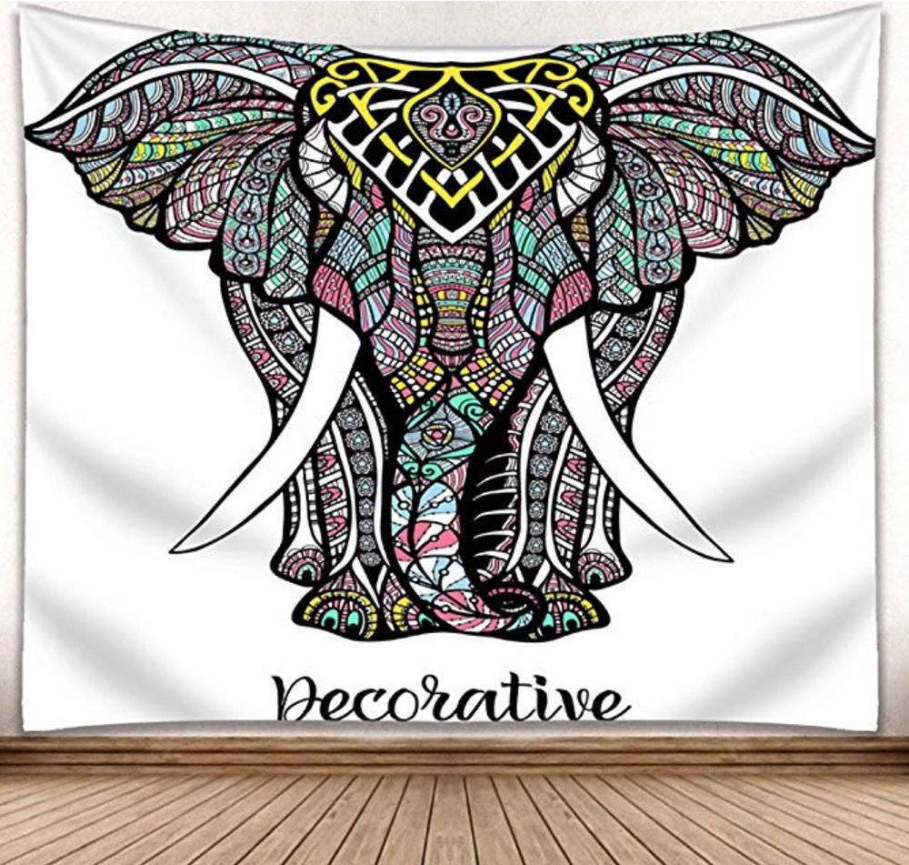 KTX-440147 Elephant 3D Mural Tapestry Wall Hanging for Bohemian Home Decor