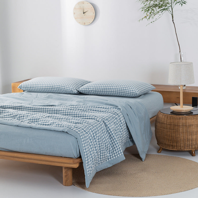 KTX-440275 Cotton Yarn-Dyed Washed Summer Quilt Set with Bed Sheet and Pillowcases - Available in Multiple Sizes